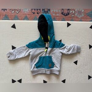 Toughskins|Baby boy Teal and Gray Kids Full Zip Hoodie sweater,Sherpa lined•18M